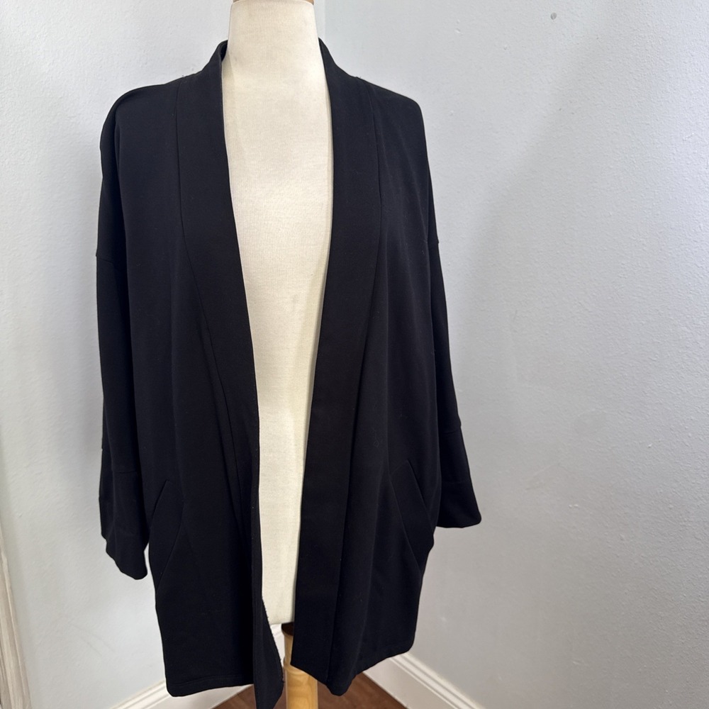 Eileen Fisher Cardigan Sweater Womens M Black Open Cozy Minimalist